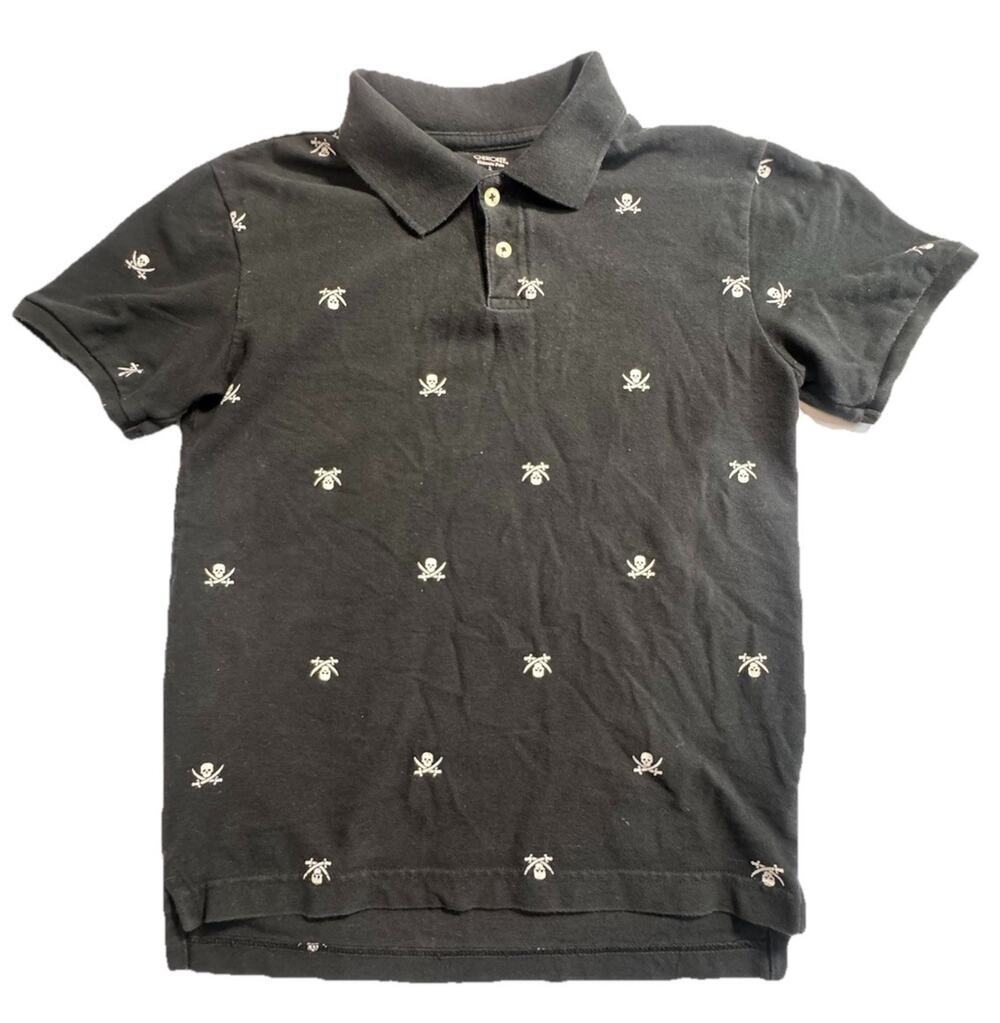 Cherokee Boys Large Black Polo Shirt Skull Crossbones Short Sleeve Cotton